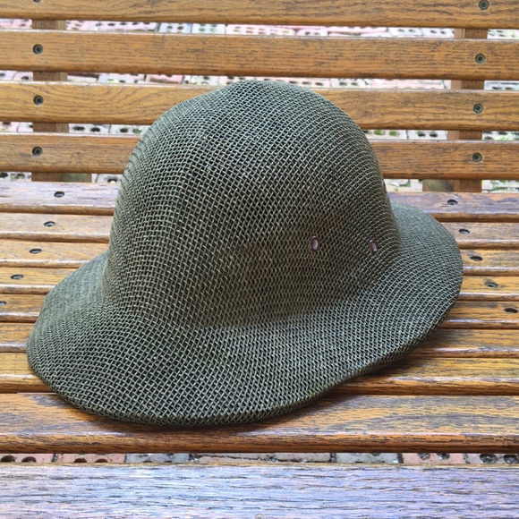 Olive drab safari pith hat mesh adjustable leather strap sun cap wide brim - Picture 2 of 12